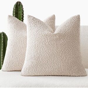 Pack of 2, 20 x 20 Inch, Decorative Textured Boucle Throw Pillow Covers Beige